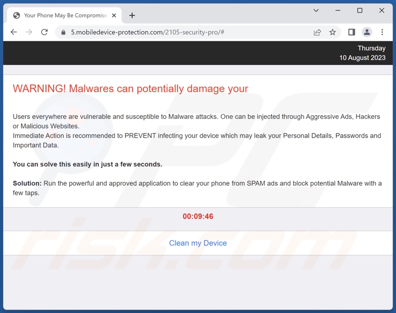 página de fundo da fraude YOUR DEVICE MAY BE COMPROMISED 