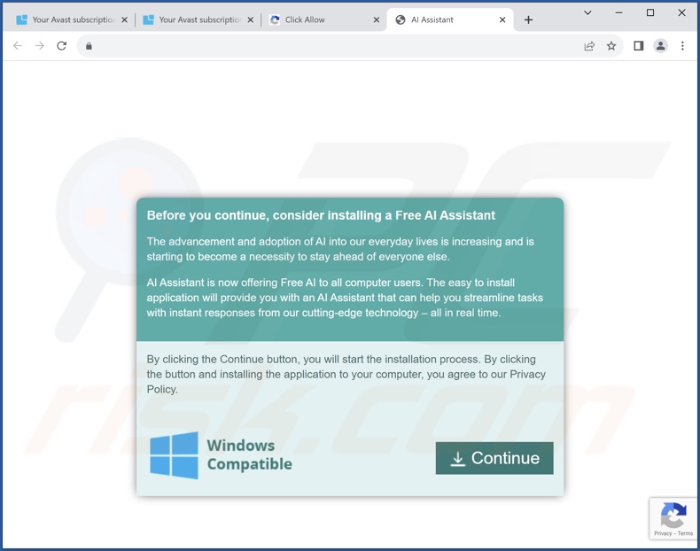 Site fraudulento que promove uma instalação que contém o adware AdAssistant