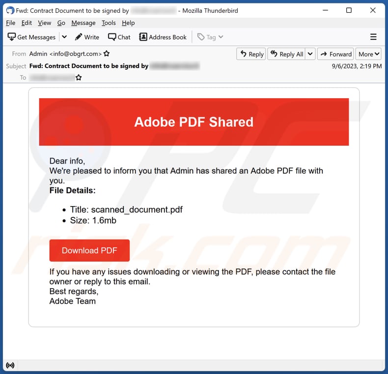 fraude de phishing Adobe PDF Shared
