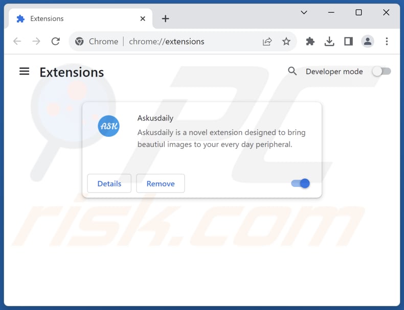 Remoção das extensões do Google Chrome relacionadas com o askusdaily.com