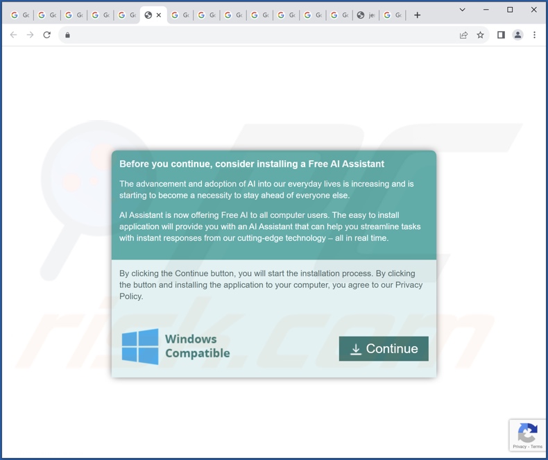 Site usado para promover o instalador que contém o sequestrador de navegador ChatGPT Check