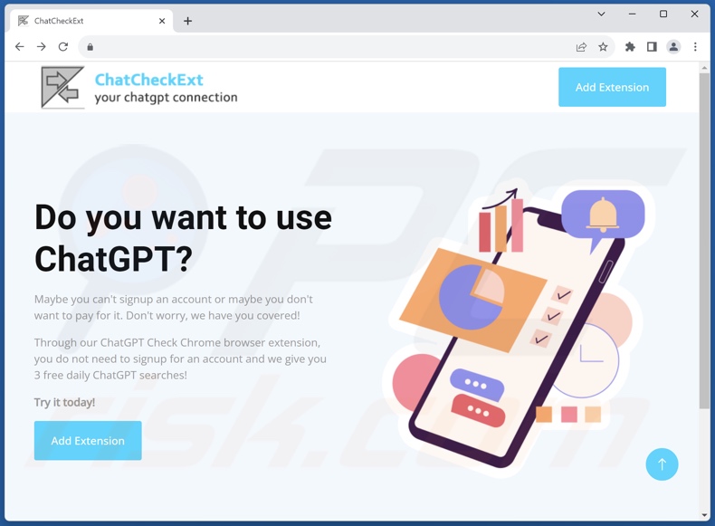 Site usado para promover o sequestrador de navegador ChatGPT Check