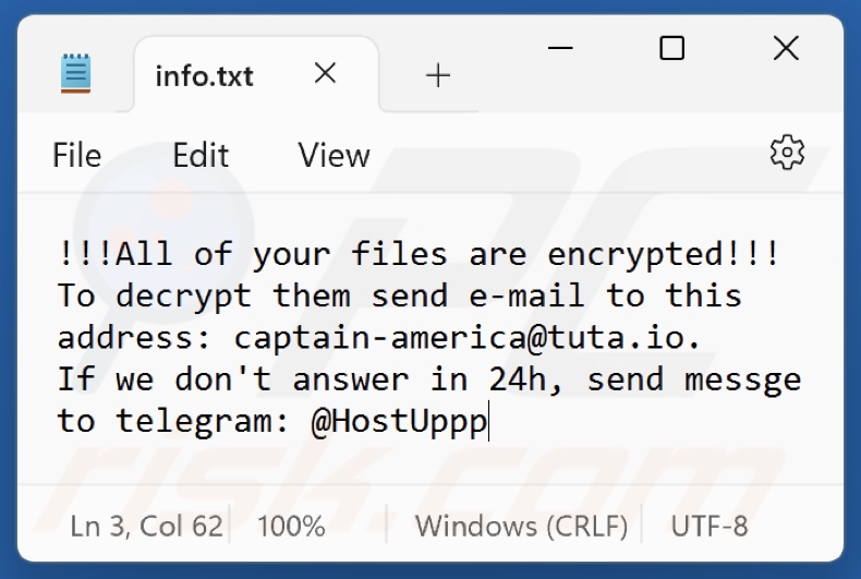 Ficheiro de texto do ransomware Deep (Phobos) (info.txt)