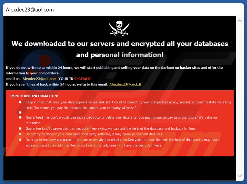 Nota de resgate do ransomware DOOK (pop-up)