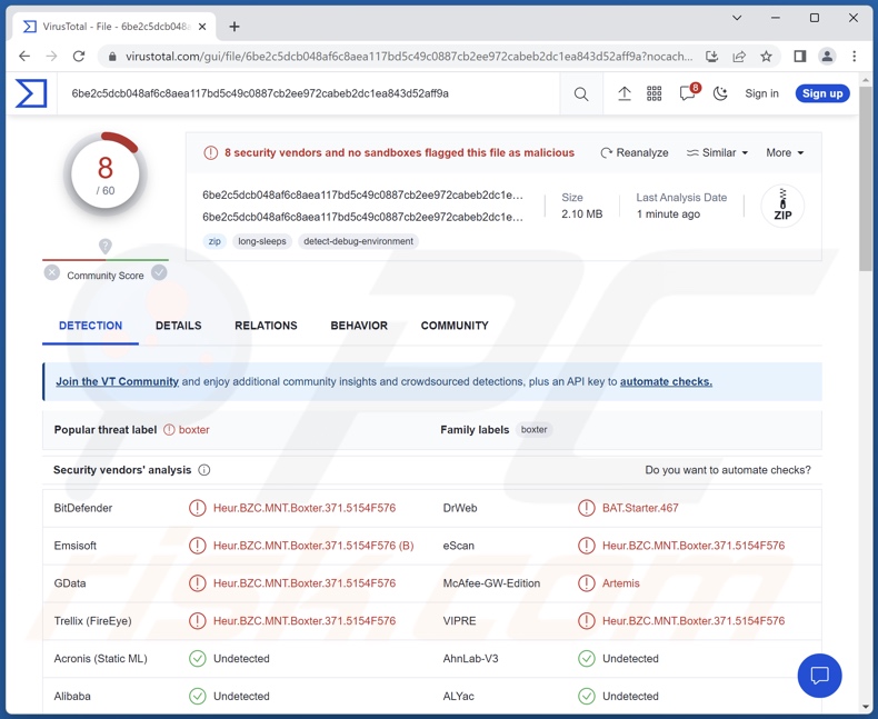 Detecções do Malware Fewer no VirusTotal