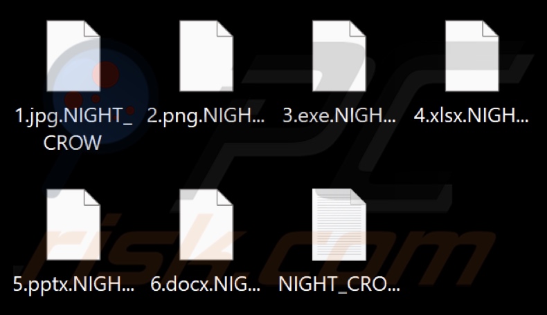Ficheiros encriptados pelo ransomware NIGHT CROW (extensão .NIGHT_CROW)