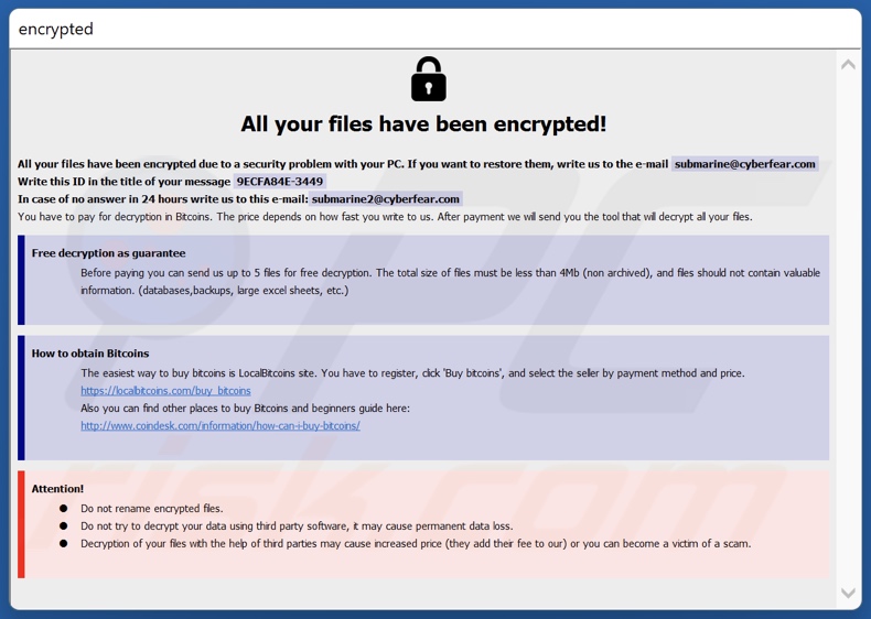 Nota de resgate do ransomware S4b (info.hta)