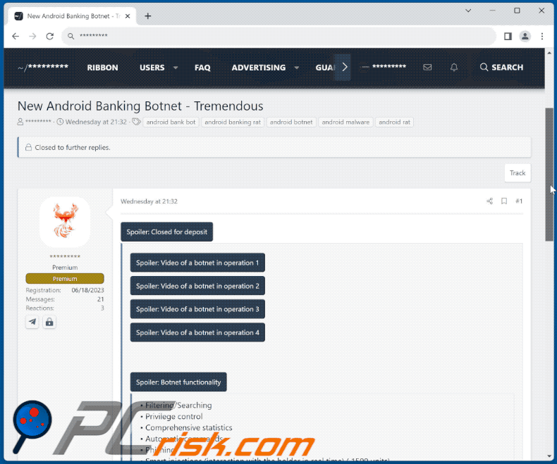 Malware Tremendous promovido na web (GIF)