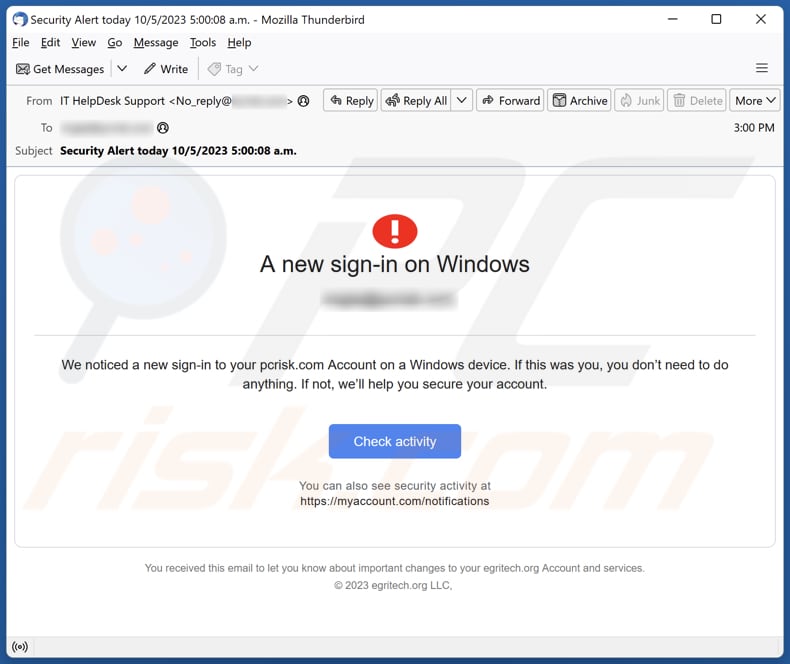email de phishing A New Sign-in On Windows