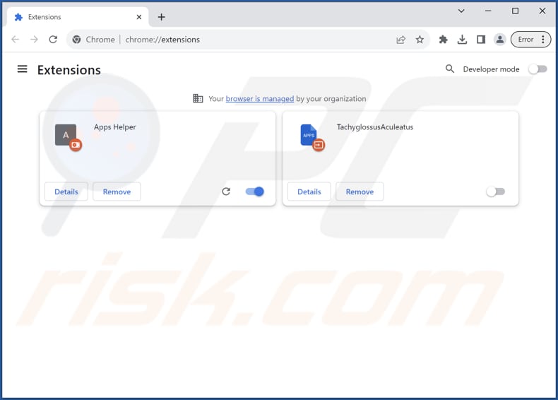 Remoção da extensão maliciosa Apps Helper do Google Chrome passo 2