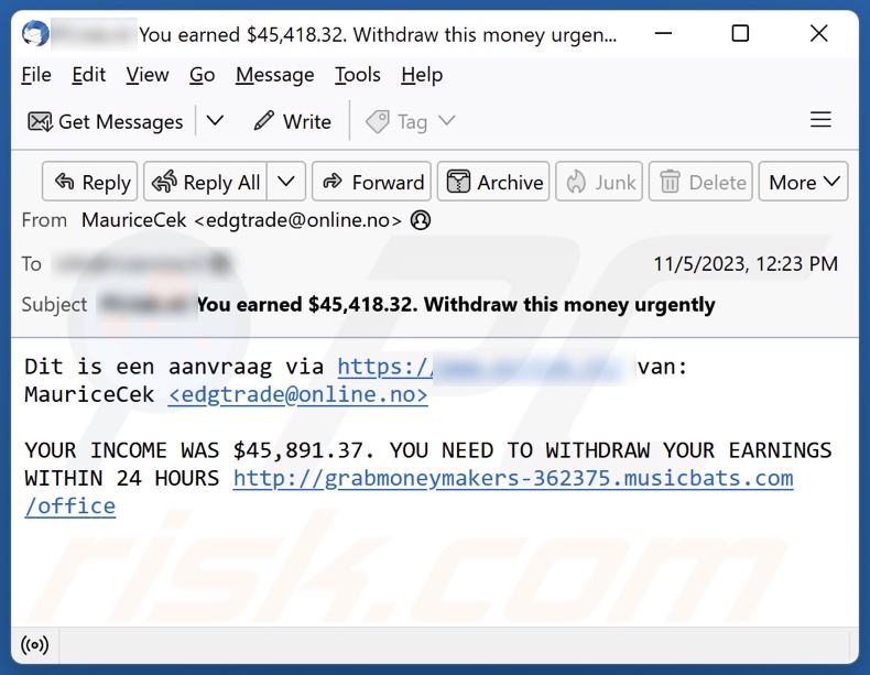 Fraude Bitcoin Mining que promove o email spam 1