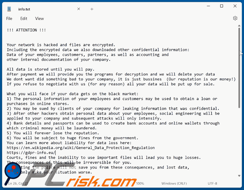 Ficheiro de texto do ransomware DeepInDeep (info.txt) GIF