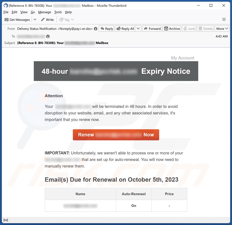 Campanha de email spam de Expiry Notice