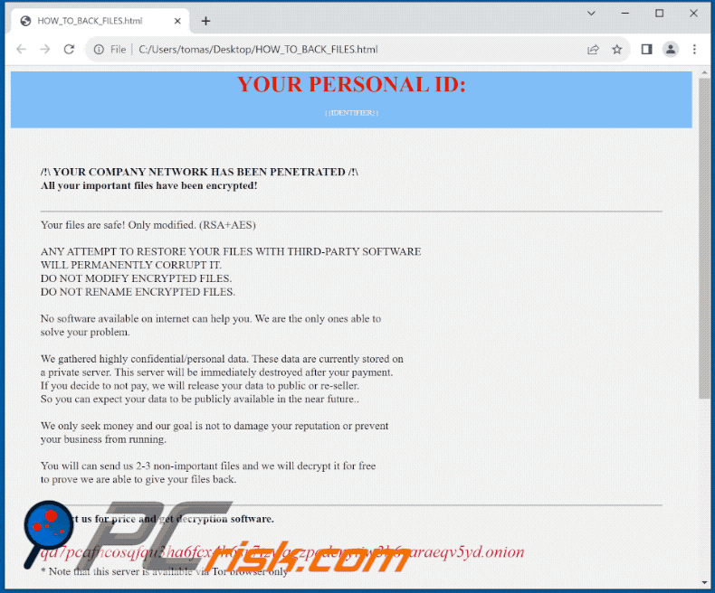 Instruções de desencriptação do ransomware Hazard em GIF (HOW_TO_BACK_FILES.html)