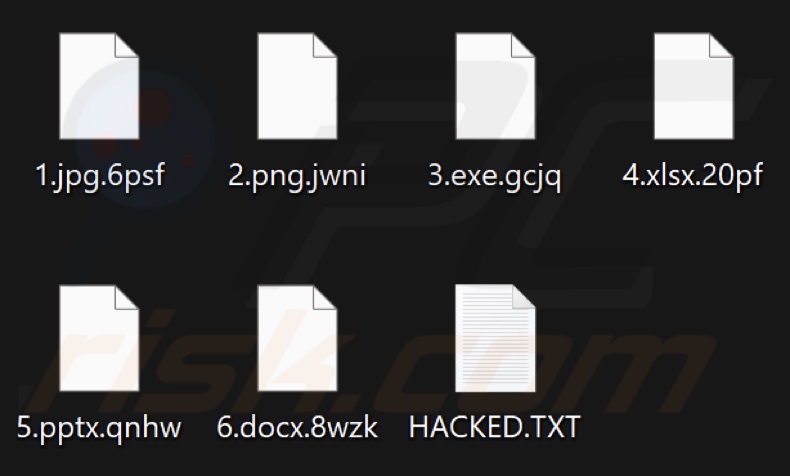 Ficheiros encriptados pelo ransomware Mad Cat (extensão composta por quatro caracteres aleatórios)