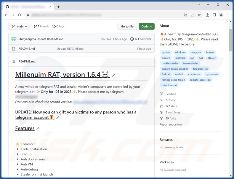 Versão anterior do Millenium RAT promovida online