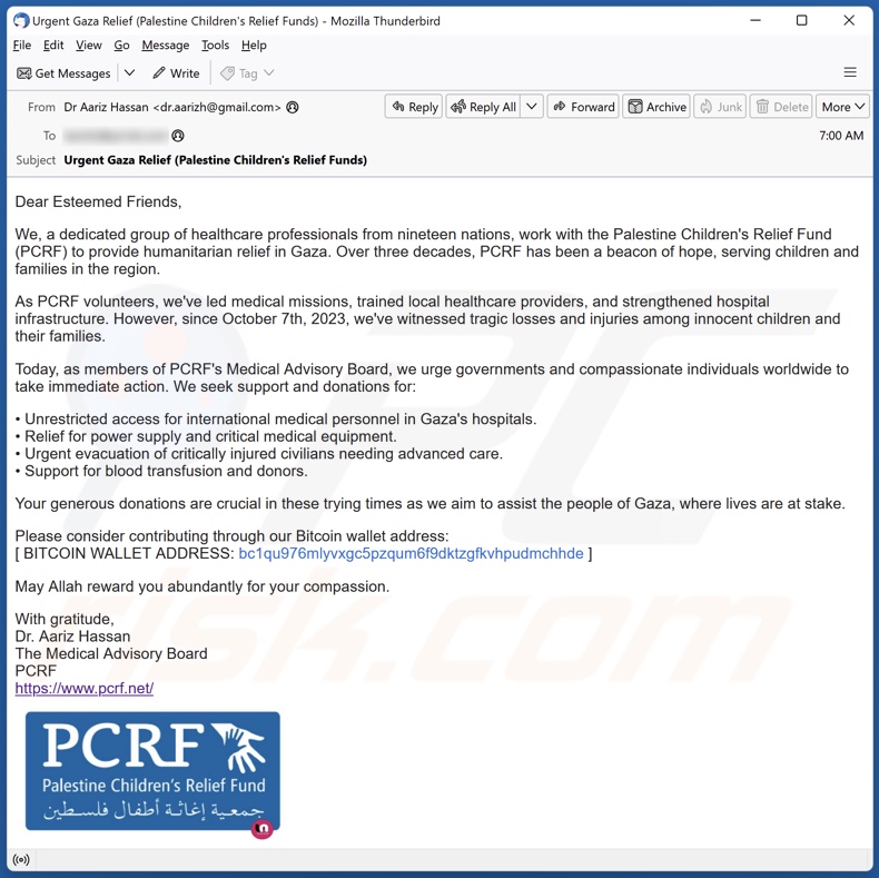 Campanha de spam por email de PCRF