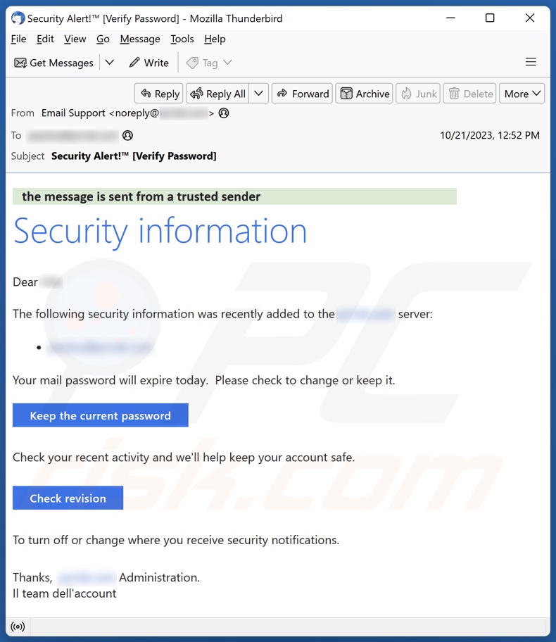 Campanha de spam por email Security Information