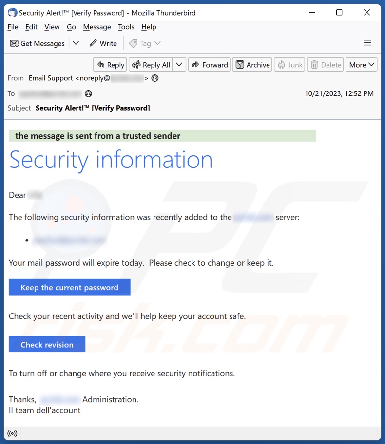 Campanha de spam por email Security Information