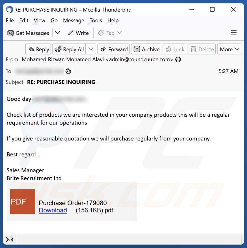 We Are Interested In Your Company Products campanha de spam por correio eletrónico