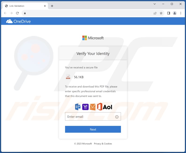 Site de phishing promovido através da campanha de phishing You Have eFax Message