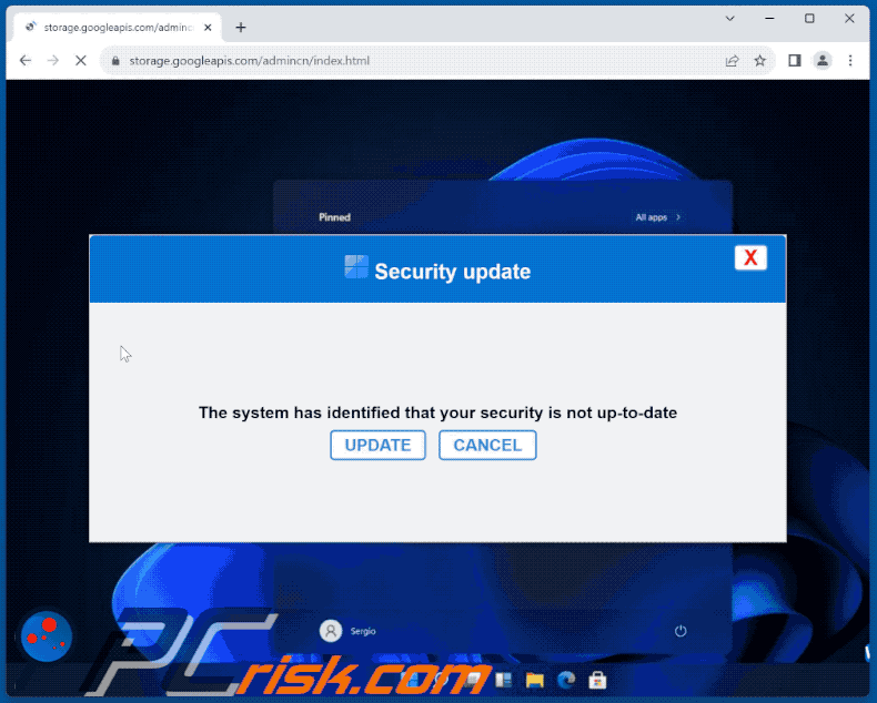 Aparência da fraude Your Security Is Not Up-To-Date (GIF)