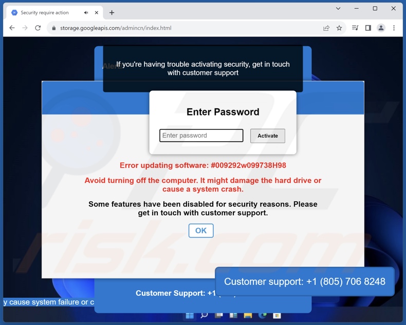 Fraude final pop-up exibido por Your Security Is Not Up-To-Date