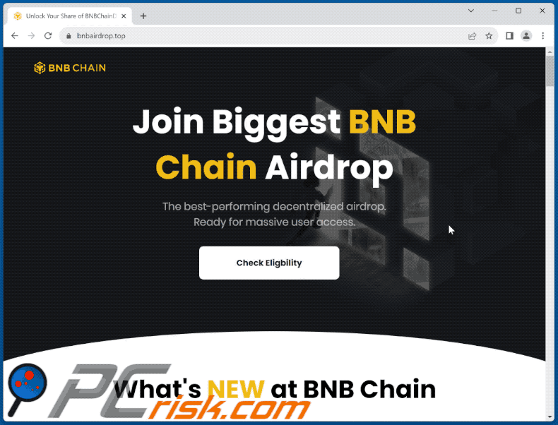 Aparência da fraude BNB Chain Airdrop (GIF)