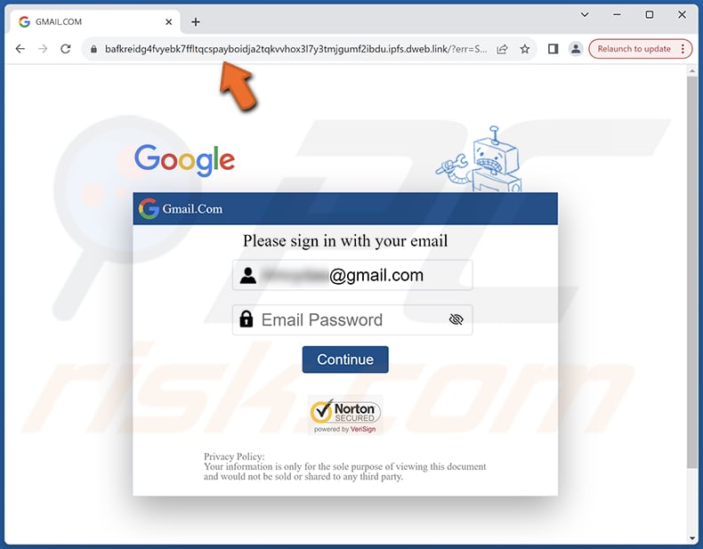 DHL incoming shipment notification página de phishing do e-mail fraude