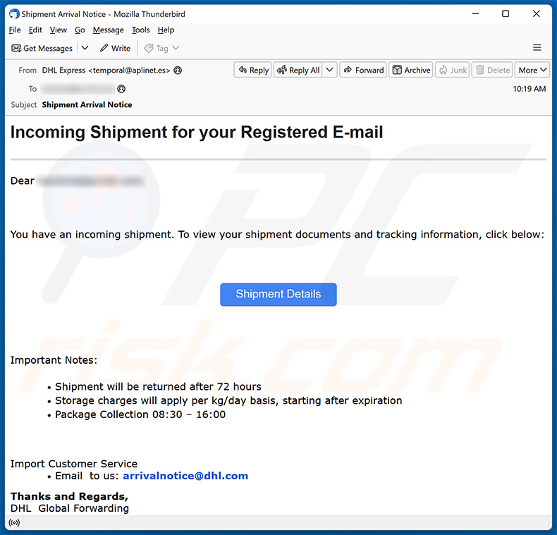 DHL -  Incoming Shipment for your Registered E-mail fraude