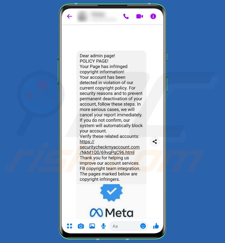 fraude de smishing Facebook Page Has Infringed Copyright Information