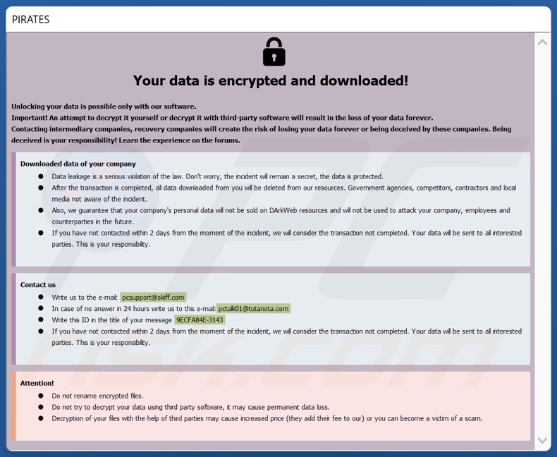 Nota de resgate do ransomware LEAKDB (info.hta)