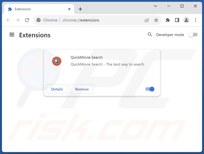Remoção das extensões do Google Chrome relacionadas com search.quickmovietab.com