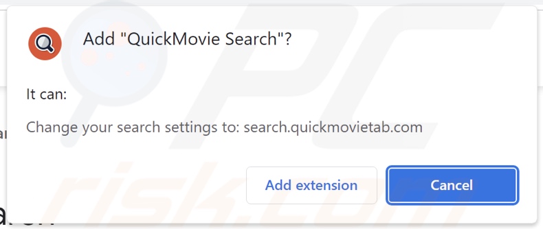 Sequestrador de navegador QuickMovie Search a pedir permissões