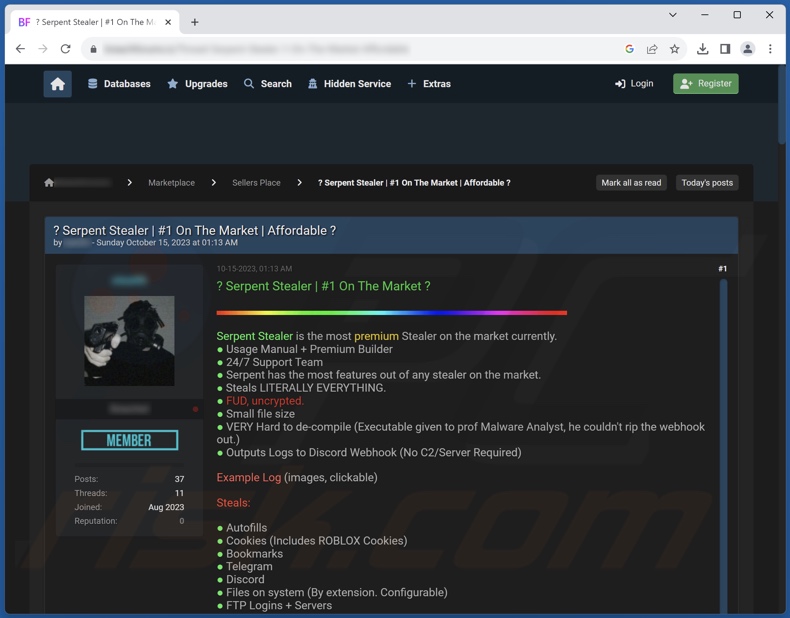 Malware Serpent promovido online