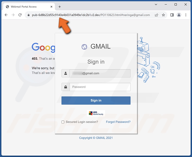 site de phishing Server Warning promovido por email fraudulento