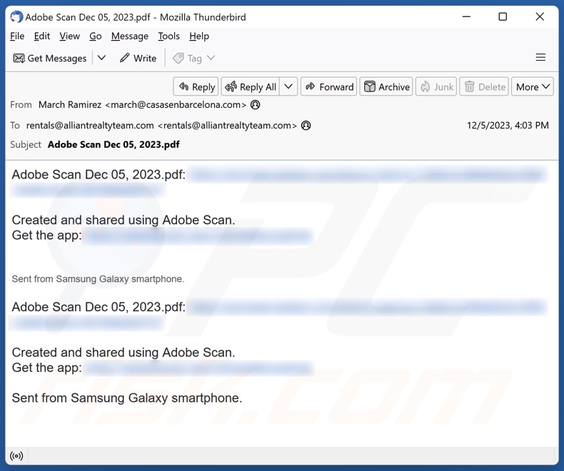 campanha de spam por email Adobe Scan