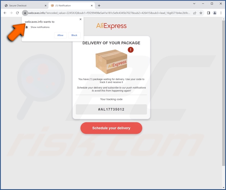Fraude por email promovida pelo site de phishing do AliExpress Package 1