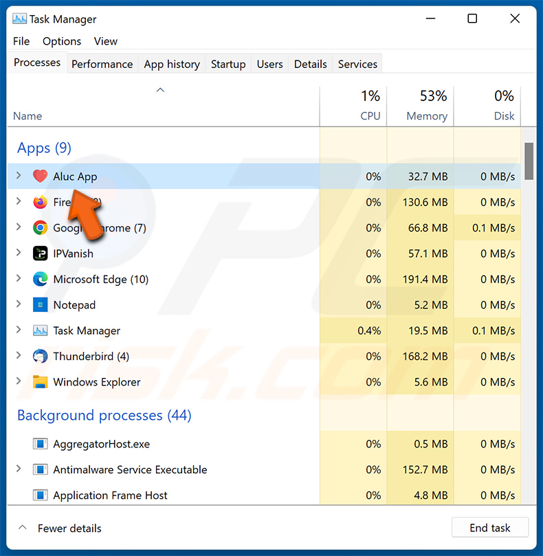 Minerador Altruistics funcionando como Aluc App