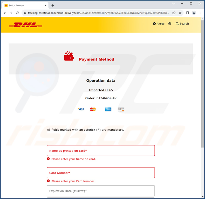 Site de phishing promovido através da fraude de email DHL Unpaid Duty (página 2)