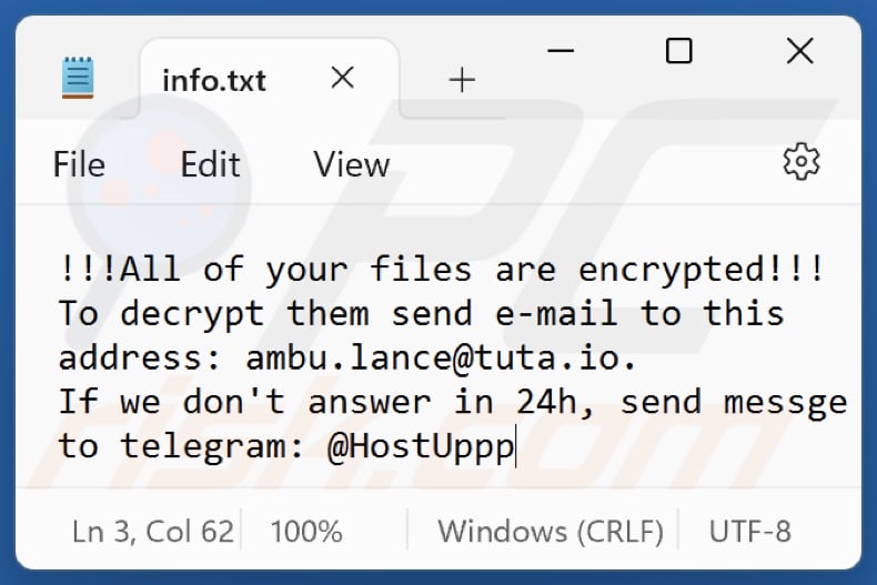 Ficheiro de texto do ransomware Elpy (info.txt)
