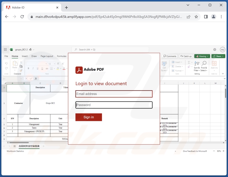 Site de phishing promovido pelo anexo de correio eletrónico de spam do Final Price (Document023.html)