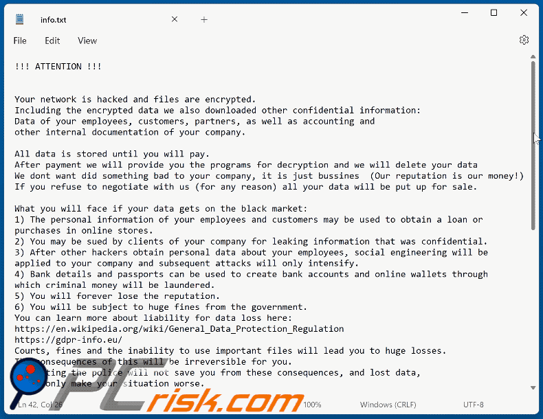 Ficheiro de texto do ransomware GrafGrafel (info.txt) GIF