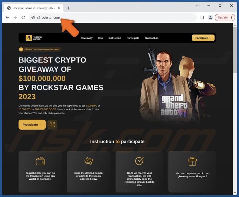 Fraude Grand Theft Auto (GTA) VI Crypto Giveaway