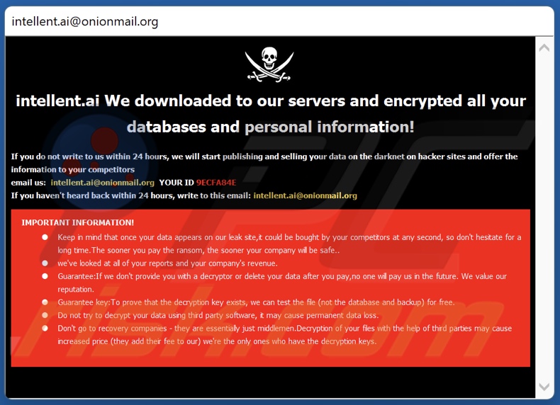 Nota de resgate do ransomware Intel (pop-up)