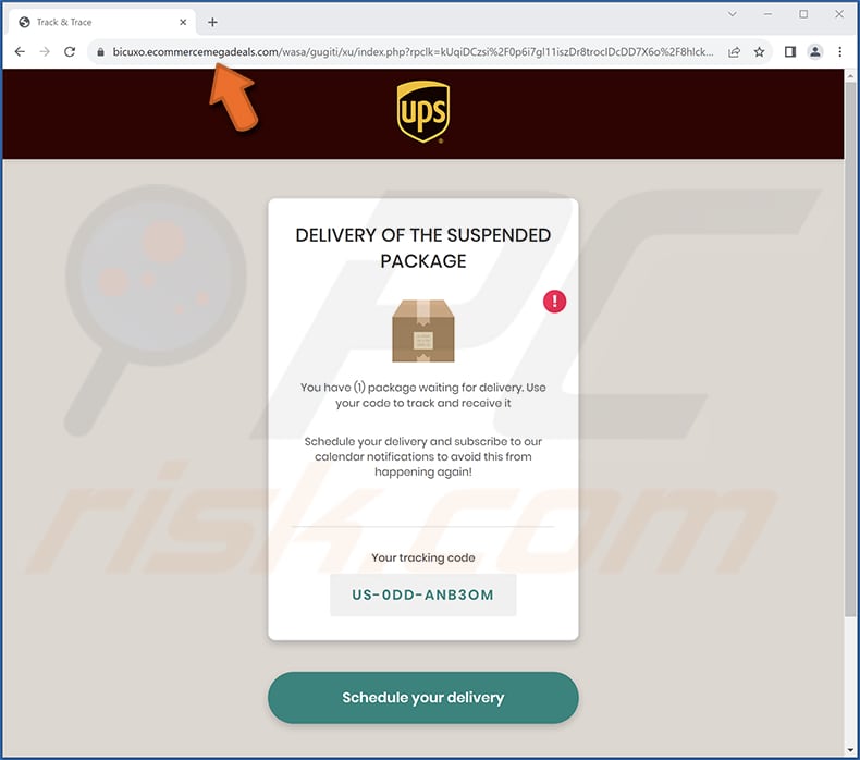 página inicial da fraude de email IPS Pending Package Delivery