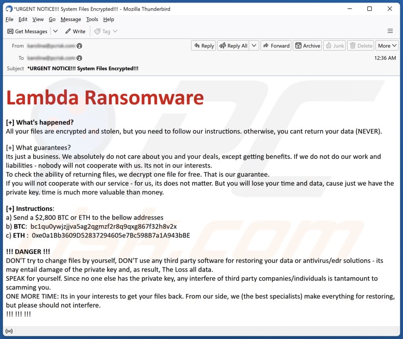 Campanha de email spam do Lambda Ransomware 