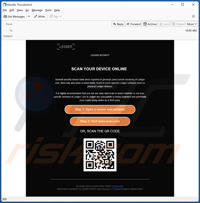 Campanha de spam por email do LEDGER SECURITY