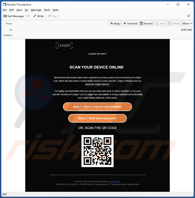 Campanha de spam por email do LEDGER SECURITY