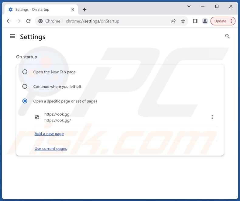Remoção do ook.gg da página inicial do Google Chrome